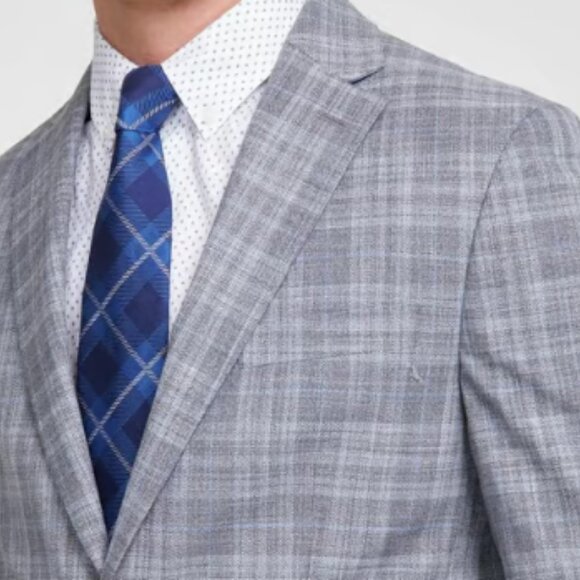 Tommy Hilfiger Men's 36 S Modern-Fit Flex Stretch Sport Coat Grey Blue Plaid NWT - Picture 1 of 3